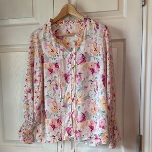 Floral Print Blouse with Ruffle Sleeves